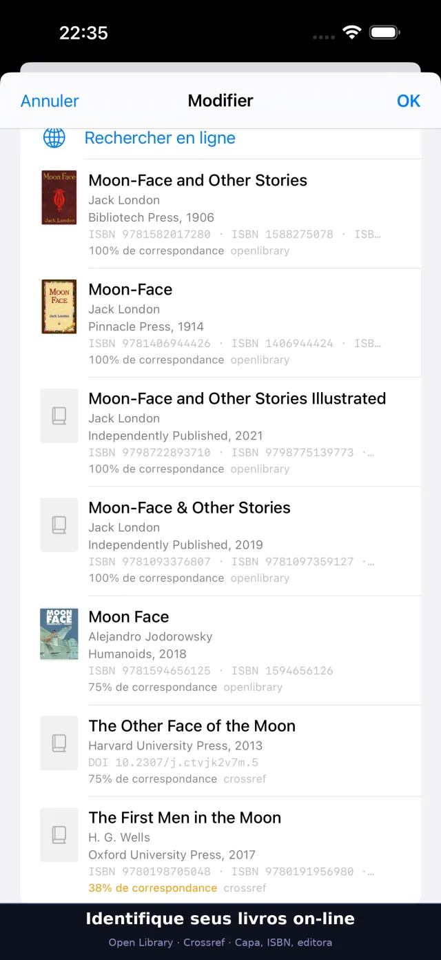 Os dados de um livro encontrados on-line, prontos para serem aceitos